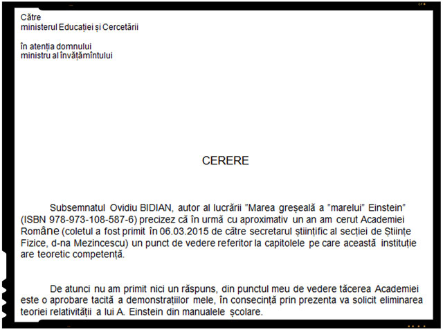 Ovidiu Bidian este autorul cartii intitulate "Marea greșeală a "marelui" Einstein"