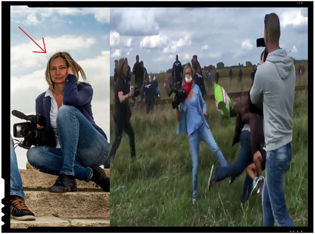  Gest reprobabil al unei femei cameraman din Ungaria. Loveste cu piciorul refugiatii care fug de politia maghiara