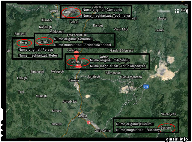 In urma emiterii legii de maghiarizare a numelor localitatilor din Transilvania de catre Parlamentul din Budapesta in 1897, multe localitati cu sufixul "u" au ramas fara acesta.