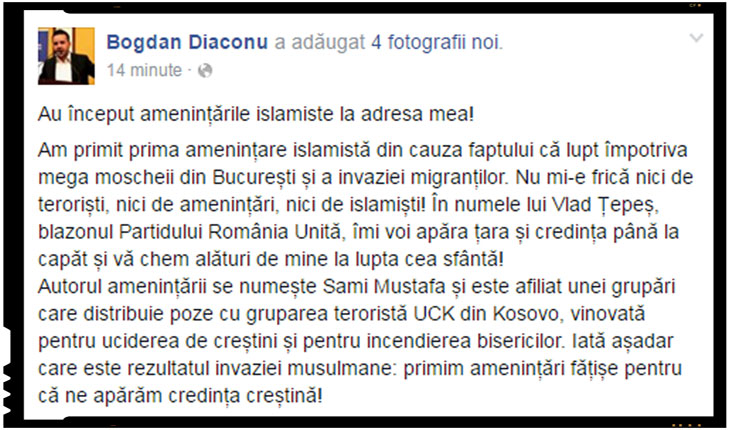 Bogdan Diaconu: "Au inceput amenintarile islamiste la adresa mea!"