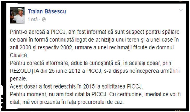 Traian Basescu a fost pus sub urmarire penala pentru spalare de bani