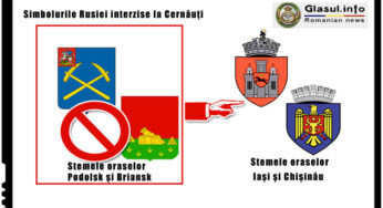 La Cernăuţi, stemele oraselor rusesti Podolsk și Briansk au fost inlocuite cu cele ale Iaşului şi Chişinăului