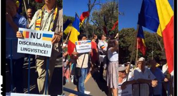 Românii protesteaza in fata Ambasadei Ucrainei la Bucuresti impotriva deciziei de a inchide scolile romanesti
