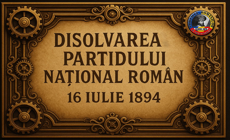 16 iulie 1894 - Guvernul maghiar, neputând tolera activitatea unui partid politic românesc, a dispus la 16 iulie 1894 dizolvarea Partidului Național Român din Transilvania și Ungaria