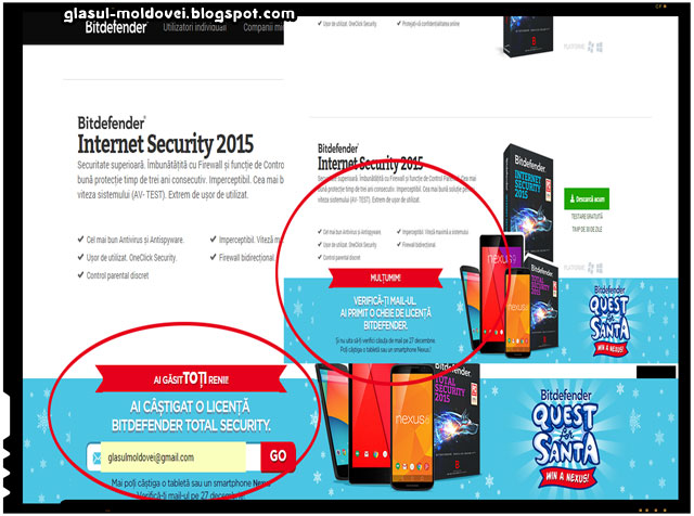 Castiga instantaneu o licenta Bitdefender Total Security 2015 si ai sansa ca pe 27 decembrie sa castigi un Nexus!