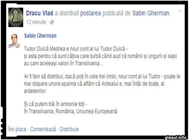 "Draghe" Facebook de ce nu suporti "la noi otonomistii"?, Sabin Gherman punand in miscare "otonomistii"