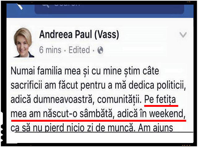 Andreea Paul (Vass): “Pe fetita mea am nascut-o sambata,…, ca sa nu pierd nici o zi de munca.” PNL anunta ca este gata sa taie pensii si salarii