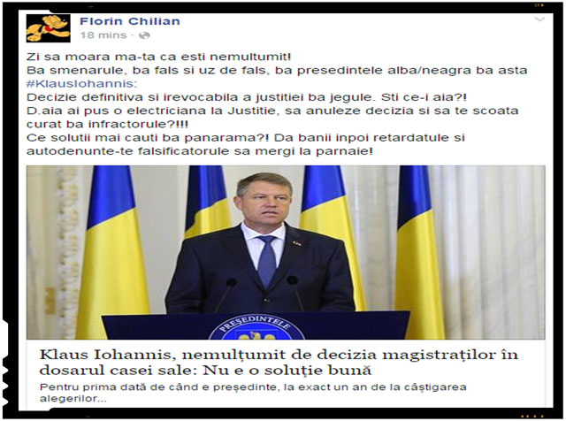 Florin Chilian despre Klaus Iohannis: “Ba, smenarule, ba fals si uz de fals, ba presedintele alba/neagra”