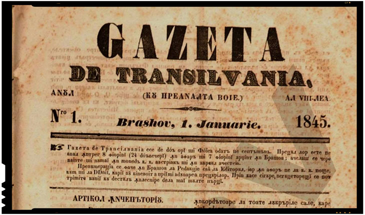 În Brașov la 12 martie 1838 apare „Gazeta de Transilvania”,  condusă de George Barițiu