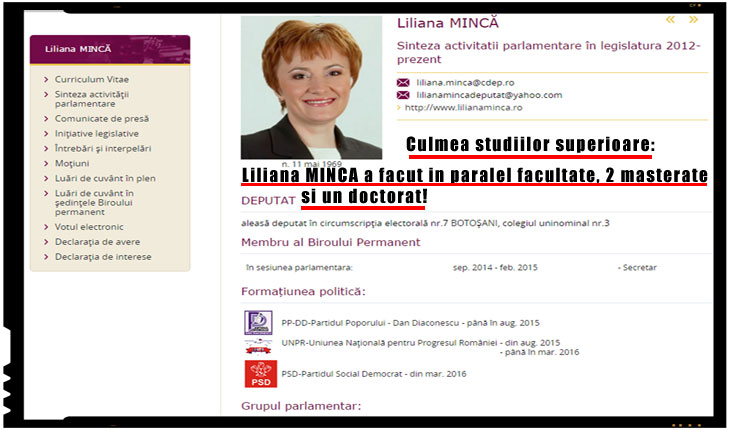 Culmea studiilor superioare: Liliana Mincă a facut in paralel facultate, un doctorat si 2 masterate