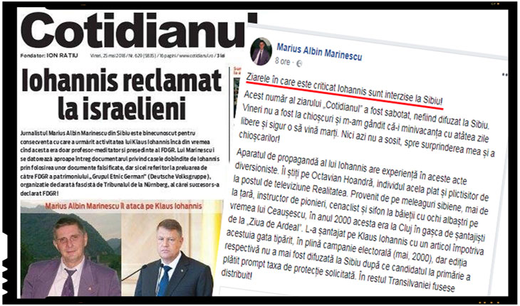 Jurnalistul Marius Albin Marinescu: "Ziarele în care este criticat Iohannis sunt interzise la Sibiu!", Foto: facebook.com/MariusAlbinMarinescu