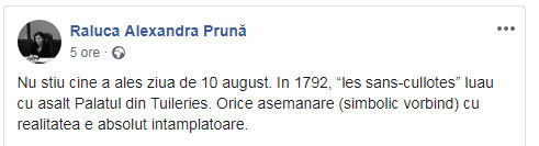 Ziua de 10 August: o coincidență sinistră sau o zi special aleasă? Fosta ministră Prună evocă masacrul de pe 10 august 1792 din timpul revoluției franceze