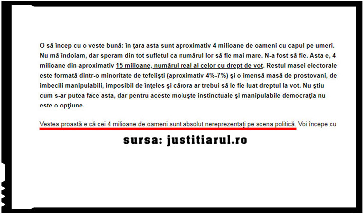 Cert este faptul că într-adevăr există la acest moment un număr mare de români care nu se simt reprezentați de nici un partid de pe scena politică din România, Foto: justitiarul.ro