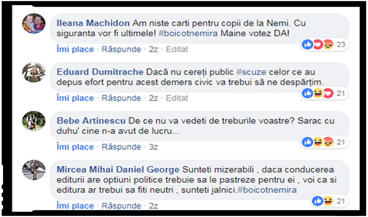 Cititorii editurii Nemira cer scuze publice, în caz contrar amenințând cu boicotul.