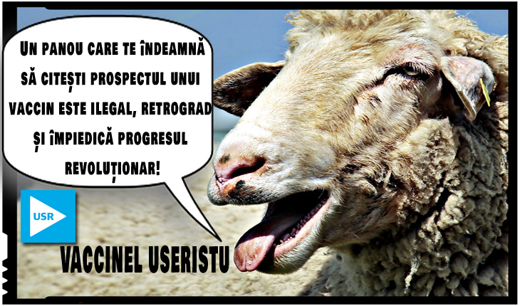 În noua și minunata lume închipuită de USR, e ilegal un panou care te îndeamnă să citești prospectul unui vaccin?