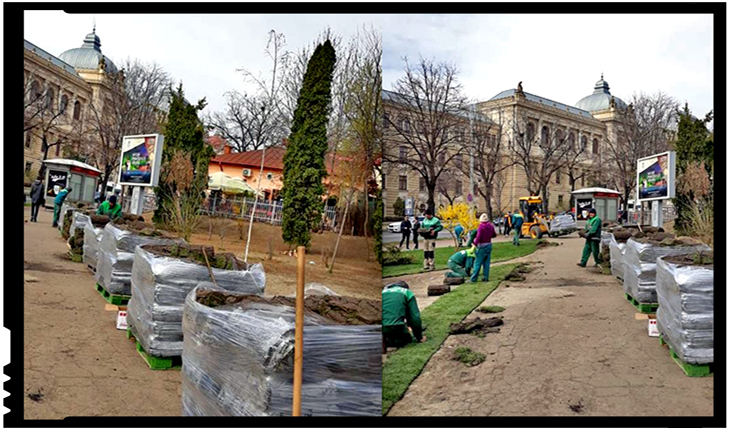 Încă un parc din Iași îmbracă haine noi: gazon, aspersoare și mobilier urban pentru Parcul Berthelot, Foto: facebook.com/serviciipubliceiasi