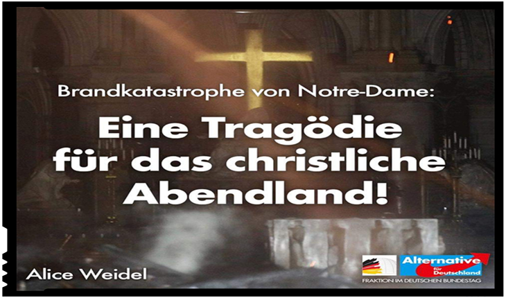 Lider al AfD despre incendiul de la Notre-Dame de Paris: crește intoleranța și discriminarea împotriva creștinilor din Europa, Foto: twitter.com/Alice_Weidel