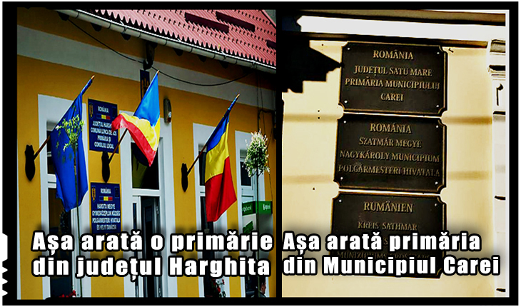 La Carei primarul UDMR a transformat primăria în cimitir: a pus plăcuțe negre în locul celor oficiale cu tricolor!, Foto: BuletindeCarei.ro