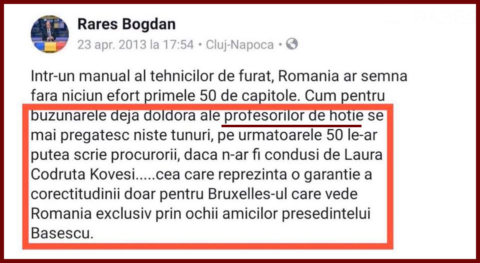 Rareș Bogdan Kovesi profesori de hoție