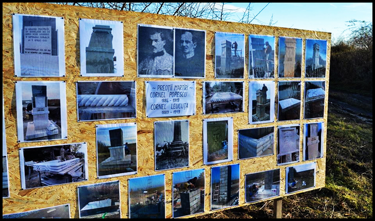 Monument ridicat în memoria preoților martiri Cornel Leucuța și Cornel Popescu din Șimand, pe locul unde au fost uciși de Garda Roșie Maghiară în Săptămâna Patimilor, Foto: Facebook / Iustin Popovici