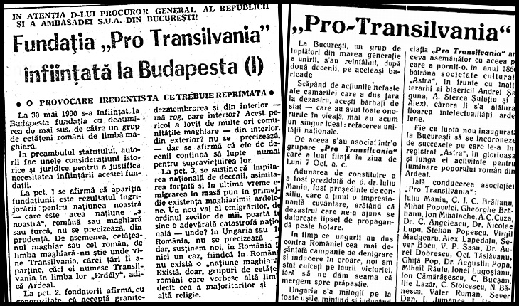 La 30 Mai 1990 se înființa la Budapesta Fundația Pro Transilvania, “o provocare iredentistă ce trebuie reprimată”