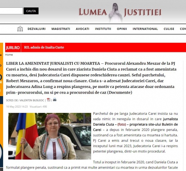 Procurorii din Carei în atenția cotidianului Lumea Justiției. Liber la amenințări cu moartea la Carei