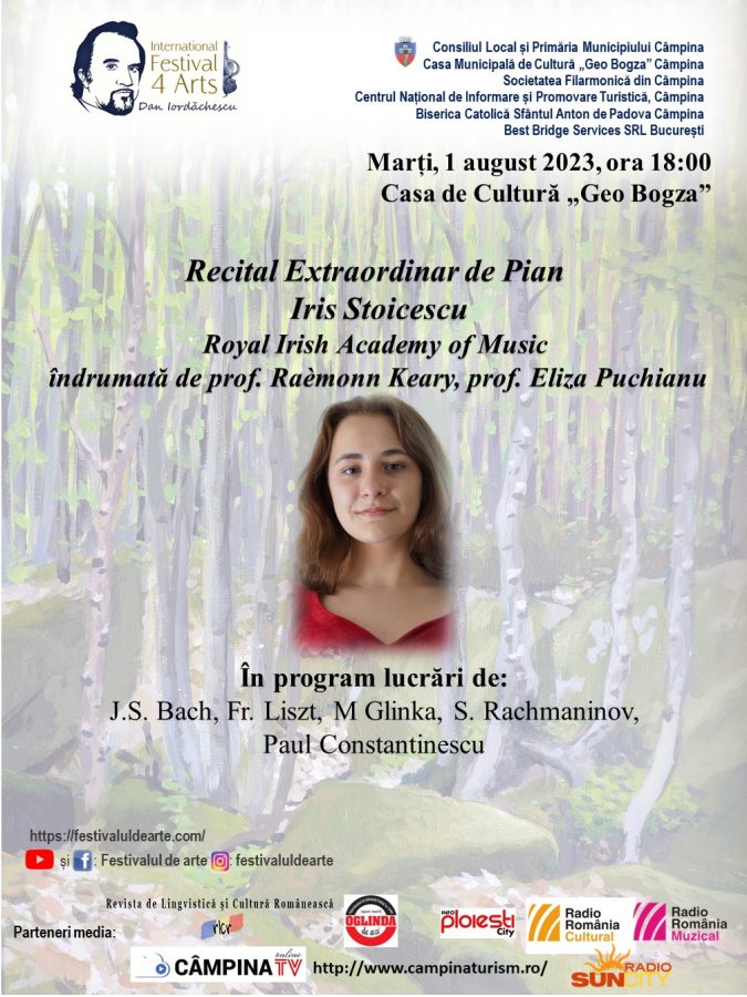 Eveniment 1 august – Recital extraordinar Iris Stoicescu, Irlanda – Festivalul de Arte „Dan Iordăchescu” – Masterclasses 2023, a VI-a Ediție