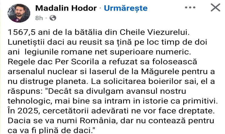 Un bugetofag obraznic, membru în conducerea CNSAS, își bate joc de istoria românilor!, Foto: Facebook / Madalin Hodor