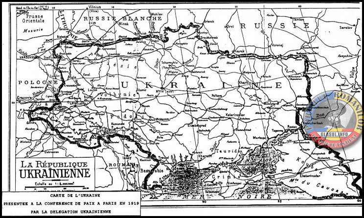 18 Ianuarie 1919 - Delegația ucraineană prezintă la lucrările Conferinței de Pace de la Paris o hartă prin care revendicau teritorii din România