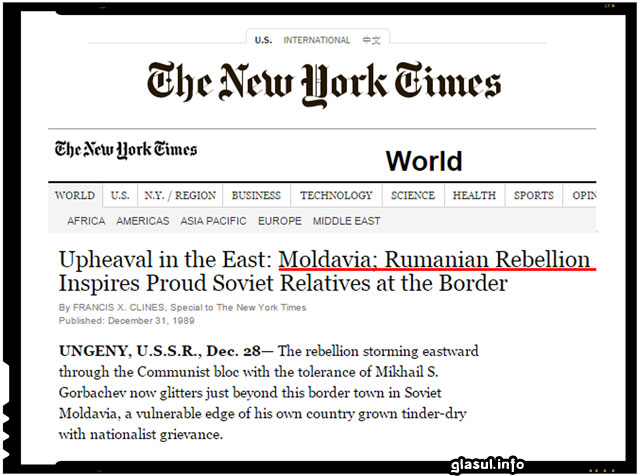 New York Times, 31 Decembrie 1989: "Revoluţia Română Îi Inspiră Pe Moldovenii Sovietici"