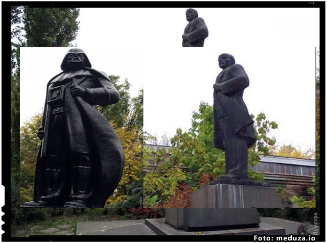 Ucrainenii au transformat o statuie a lui Lenin in Darth Vader!, foto: meduza.io