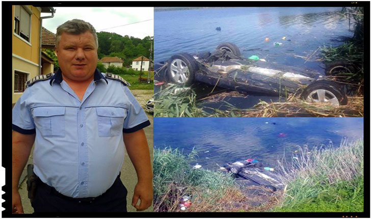 Politistul zilei: un agent de politie a salvat de la inec o familie care a ajuns cu masina in lac, Foto: Politia Romana - www.politiaromana.ro