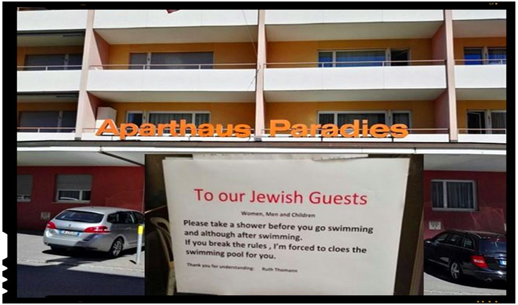 Un hotel din Elvetia a instalat un afis in care li se cerea evreilor sa faca dus inainte de a intra in piscina