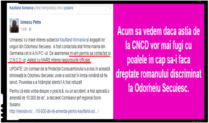 A fost contactat CNCD-ul in cazul discriminarii de la Odorheiu Secuiesc! Acum sa vedem daca astia de la CNCD vor mai fugi cu poalele in cap sa-i faca dreptate romanului discriminat