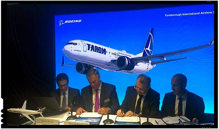 TAROM a cumpărat cinci aeronave Boeing noi, contractul fiind semnat la Londra, în prezența ministrului Transporturilor, Lucian Șova, Foto: facebook.com/MinisterulTransporturilor/