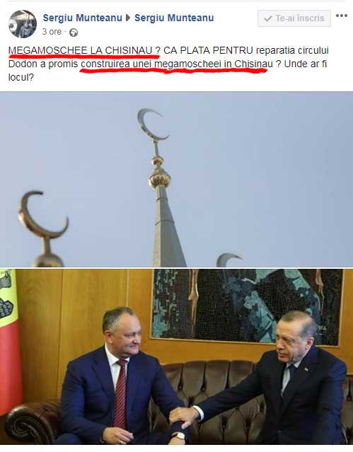 Ce gânduri are Erdogan în estul Europei? Dacă nu și-a putut face megamoschee la București, acum vrea una la Chișinău?, Foto: facebook