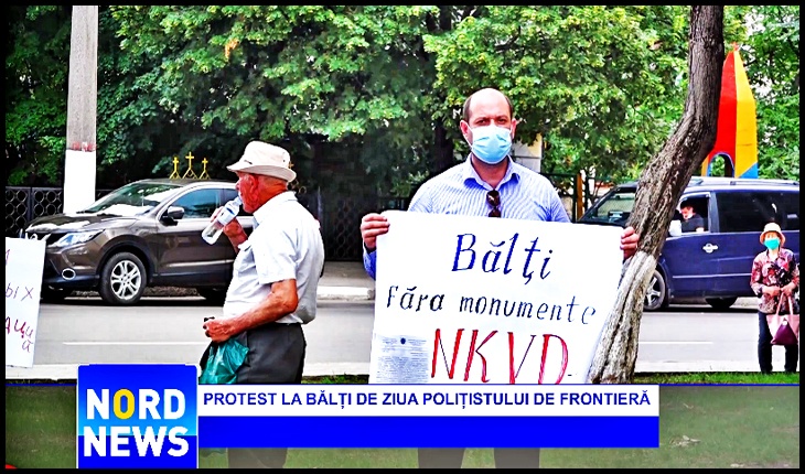 Protest la Bălți de Ziua Polițistului de Frontieră: "Bălți fără monumente NKVD-iste!", Foto: captură youtube nordnews.md