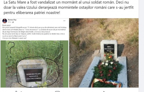 Mormântul unui erou român vandalizat la Satu Mare