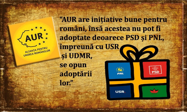 AUR: “AUR are inițiative bune pentru români, însă acestea nu pot fi adoptate deoarece PSD și PNL, împreună cu USR și UDMR, se opun adoptării lor”