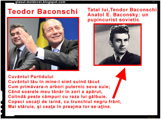 Langa Basescu stau numai oameni unul si unul; Teodor Baconschi, "ambasadorul" care i-a adus pe usa din dos victoria lui Traian Basescu din 2009, este si el o mladita din acelasi copac plind de cominternisti, bolsevici sau pupincuristi ai sovietelor si ai comunismului.