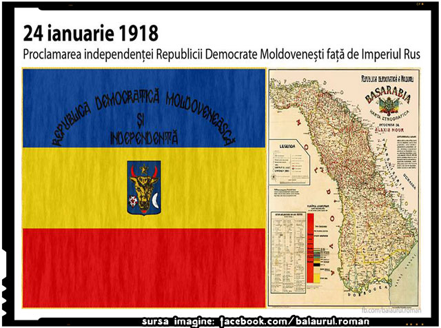 La 24 ianuarie 1918 Republica Democrata Moldoveneasca isi proclama independenta fata de Imperiul Rus