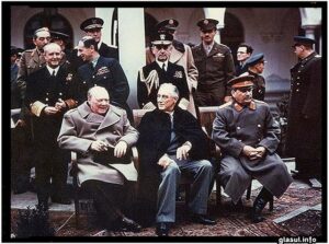 Între 4 și 11 februarie 1945 a avut loc Conferința de la Ialta: împărțirea României între hiene din Est și din Vest