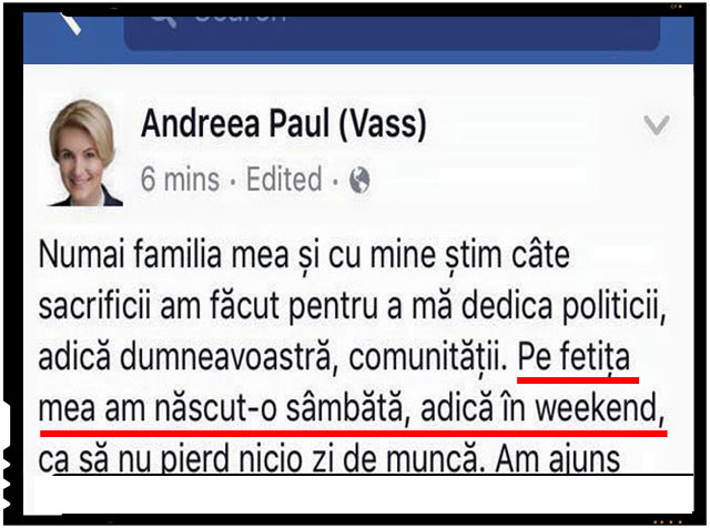 Andreea Paul (Vass): „Pe fetita mea am nascut-o sambata,…, ca sa nu pierd nici o zi de munca.” PNL anunta ca este gata sa taie pensii si salarii