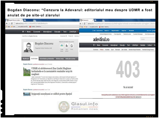 Bogdan Diaconu: "Cenzura la Adevarul: editorialul meu despre UDMR a fost anulat de pe site-ul ziarului"