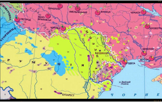 Hărți etnice sovietice din 1988 și 1991 (în ucraineană) arătând popoarele "român și moldovenesc" (primul în galben, al doilea verde deschis) ca diferite, prima conform poziției oficiale sovietice din anii 1938-1990, a doua din punctul de vedre "moldovenist maximalist"