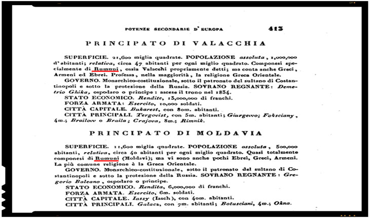 Romanii din principatele Moldovei si Valahiei intr-un manual italian din 1843