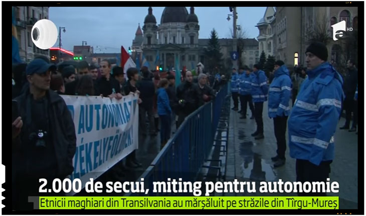 Jandarmeria Româna dezvaluie masinatiunile UDMR: "Am fost chemați de organizatorul Czirmay Zoltán să-i îndepărtăm pe stegari", Foto: captura Antena 1