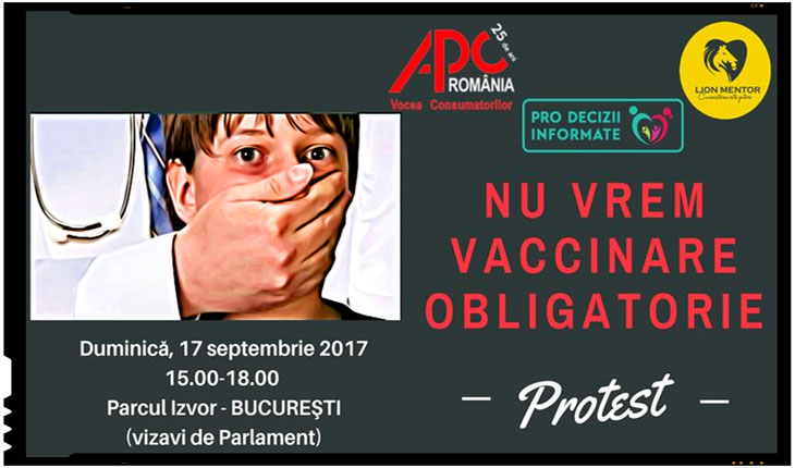 Pe 17 septembrie 2017 se organizeaza la Bucuresti un protest impotriva obligativitatii vaccinarii