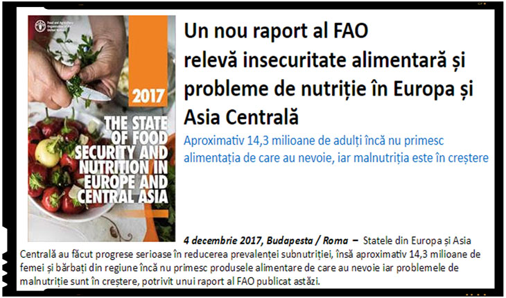 Un nou raport al FAO relevă insecuritate alimentară și probleme de nutriție în Europa și Asia Centrală