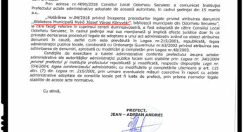 Pozitia Prefecturii Harghita cu privire la incercarea Consiliului Local Odorheiu Secuiesc de a atribui numele lui Nyiro Jozsef bibliotecii municipale